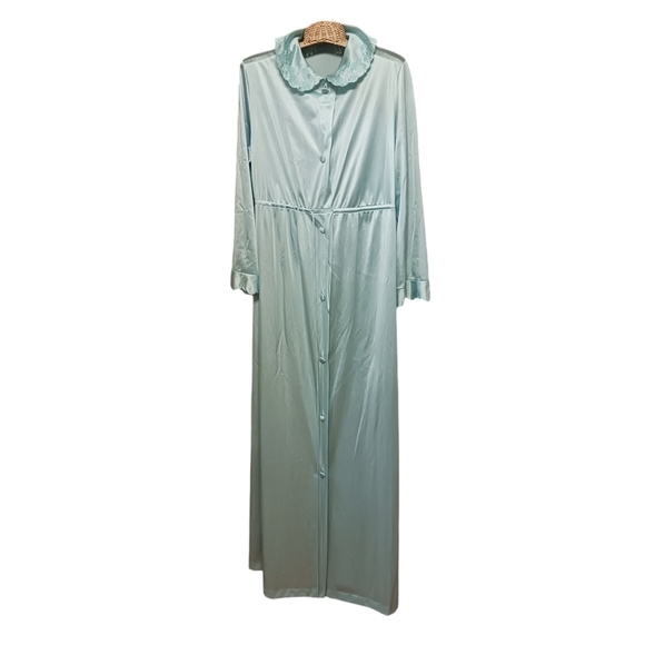 Exquisite Luxury Vintage Nylon Antron Robe Full Length Mint Green Lace 60's ERA - Picture 8 of 8